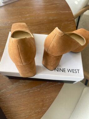 Nine West Tan Suede Block Heel Pumps